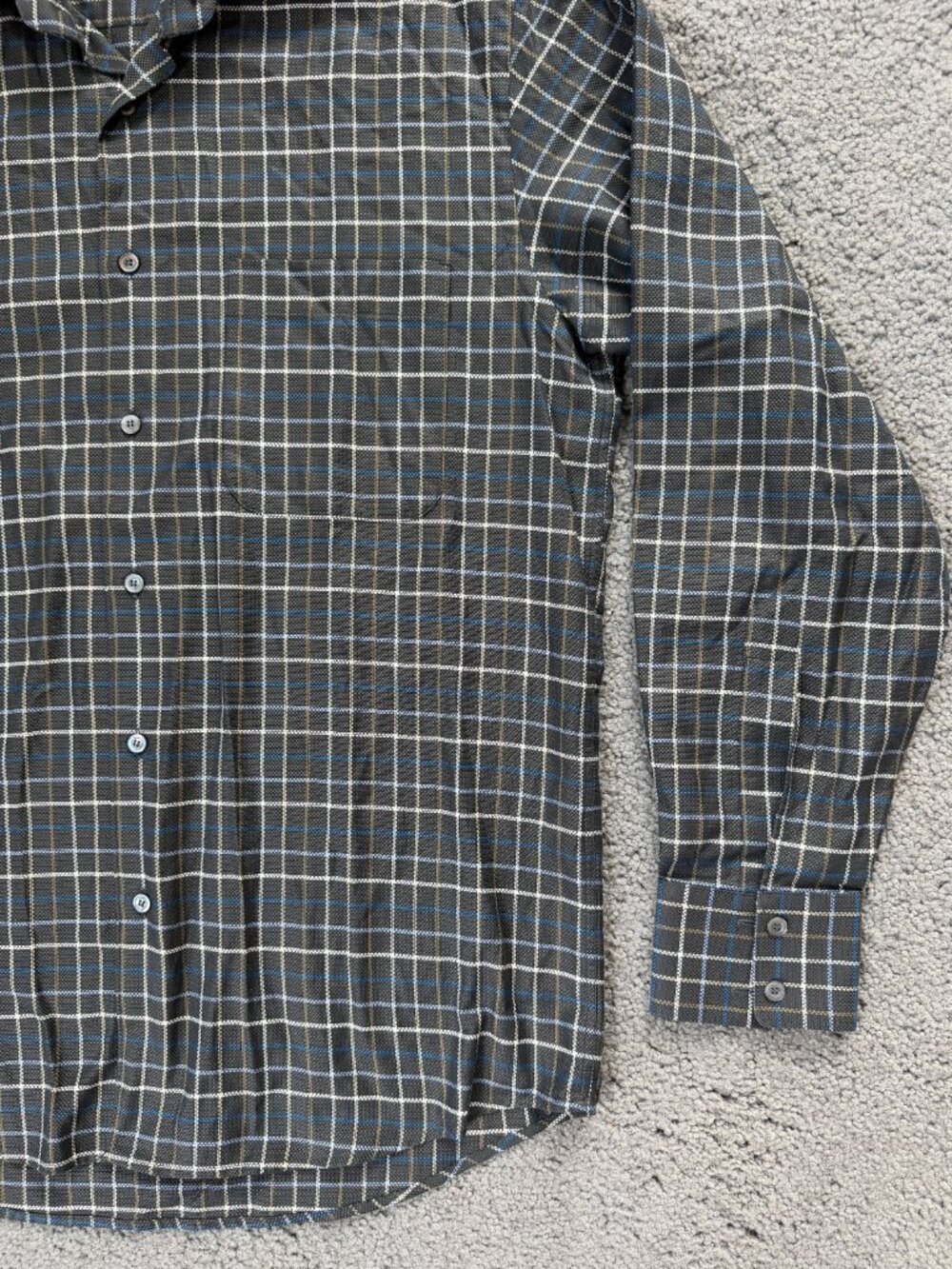 Ermenegildo Zegna Men L Charcoal Grey Plaid Windowpane 100% Cotton Shirt Luxury - Picture 2 of 13